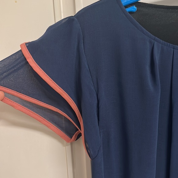 NWT Dress in Blue & Pink with lining, stretch, double frill, belt! Size UK M/L - Picture 6 of 14